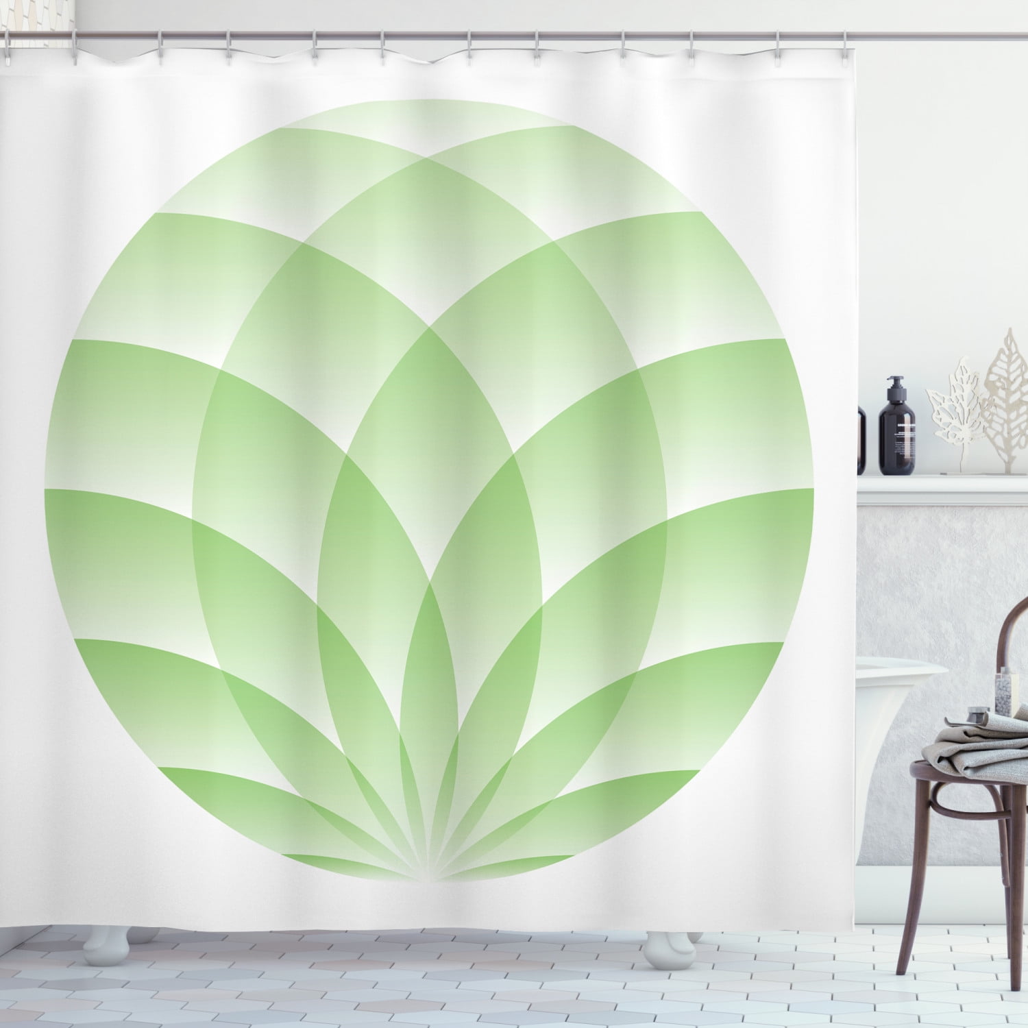 Zen Shower Curtain, Circular Arrangement with Geometric Shapes Archaic