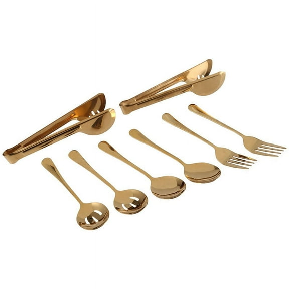 Stainless Steel Flatware Serving Utensils Large Serving Spoon Set of for Kitchen (Gold,8 Pieces)