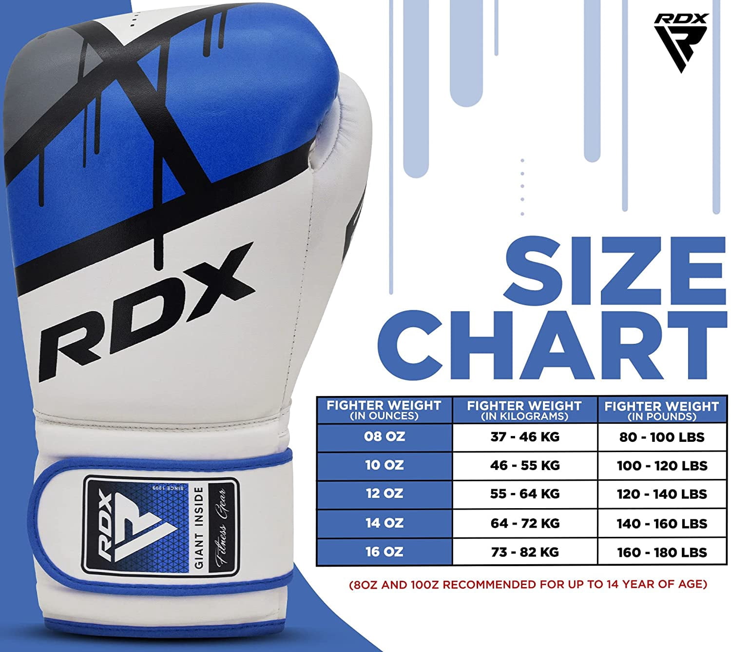 RDX Boxing Gloves Muay Thai Training Leather Sparring Punching Mitts, Blue, 8oz