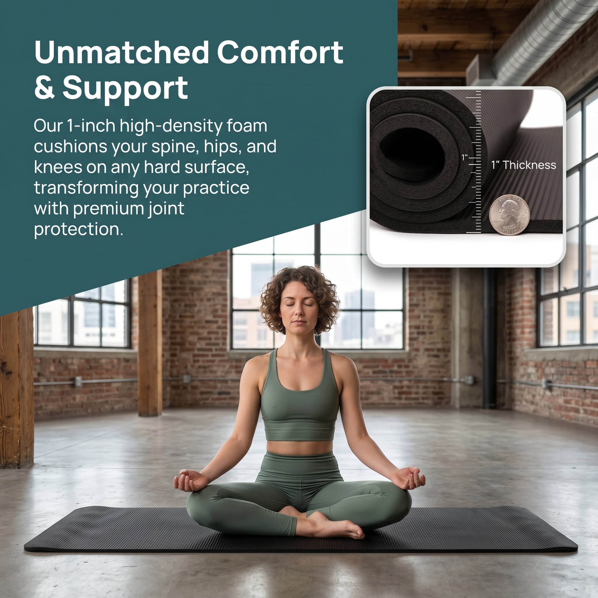 ZHANGJIA 71x24 Inches Extra Thick Yoga Mat 1-Inch High-Density Foam – Roll-Up Exercise Pad with Double-Sided Non-Slip Surface and Carrying Strap for Pilates and Home Workouts Black