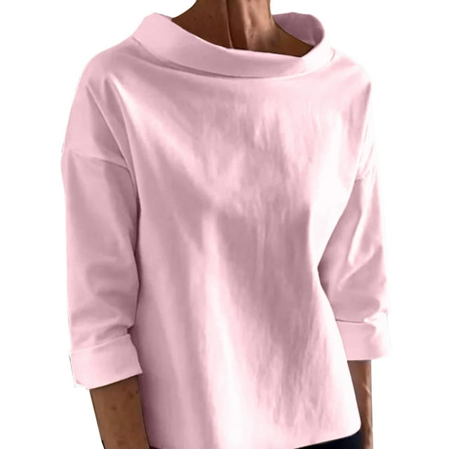 Timegard Womens Tops Half High Collar Long Sleeve Loose Fitting Shirts BlousesSolid Color Fall Fashion