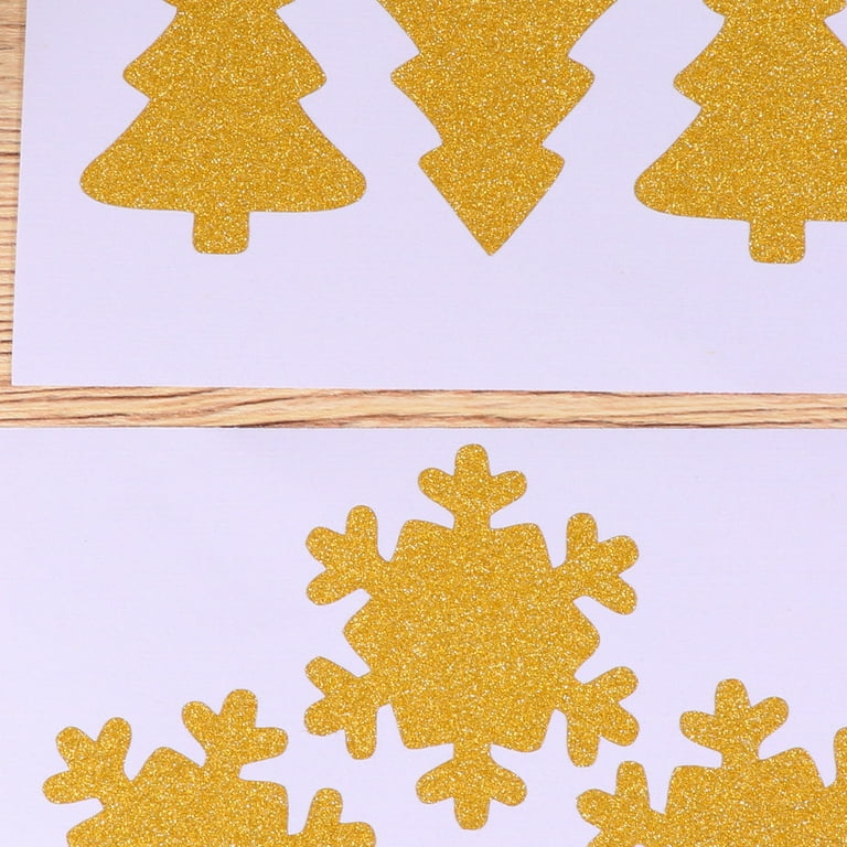 12 Pcs Christmas Glitter Strong Viscosity Stickers Shiny Sparkly Stickers  Unique Charming Labels for Xmas Party (Golden) 