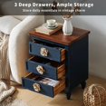 thumbnail image 5 of Resenkos 19" Vintage Farmhouse End Table - Rustic Nightstand with 3 Drawers, Gourd Legs & Floral Knobs, Blue Antique Blue, Walnut, 5 of 8