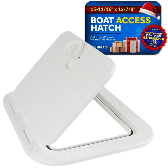 Five Oceans Boat Hatch, Marine Access Hatch, Rectangle Boat Hatch Lids, Locking Slam Latch System for Boat Yacht, 15-11/16" x 12-7/8", Off-White - FO2347