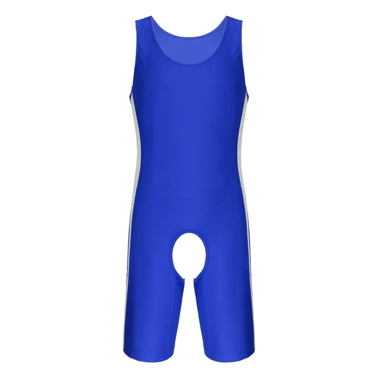 YEAHDOR Mens U Neck Open Crotch Bodysuit Wrestling Singlet Backless Bodysuit Nightwear Blue XXL Walmart