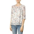 thumbnail image 6 of INSPIRE CHIC Mother's Day Women's Tops 3/4 Sleeves Ruffle Hem Floral Chiffon Shirt Blouses White-Pink Floral 2XL, 6 of 8