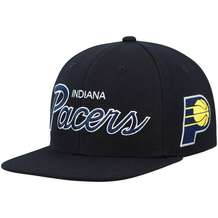 Men s Mitchell & Ness Black Indiana Pacers Hardwood Classics Script 2.0 Snapback Hat