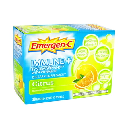 Alacer Emergen C immunitaire Plus Vitamine D Drink Mix Packets saveur d'agrumes - 30 Ea 3 Pack
