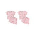 thumbnail image 2 of Toddler Baby Girls Shorts Clothing Set 6 12 18 24 Months 2T 3T Bow Print Short Sleeve Round Neck Tops Elastic Waistband Pockets Shorts Outfits, 2 of 9