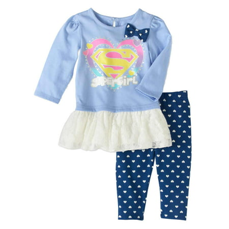 DC Comics Toddler Girls Blue Supergirl Outfit Super Girl Shirt & Heart Leggings