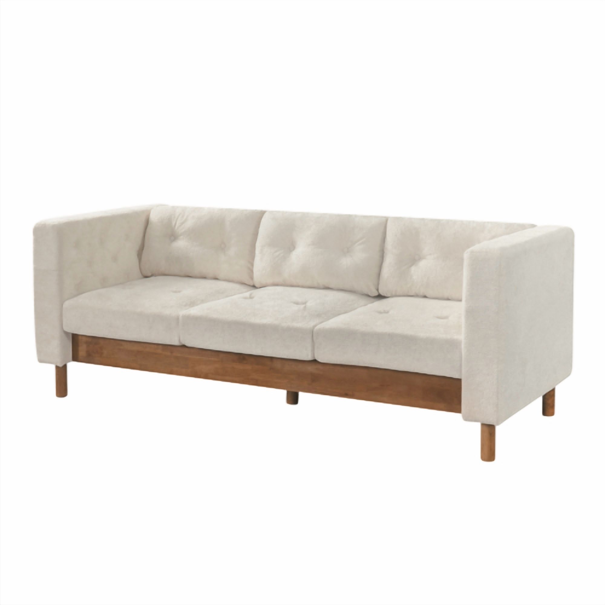 78" Modern 3-Seater Sofa, Chenille Upholstered Couch with Square Arms, Tufted Pillow Back & Walnut Rubber Wood Legs, Multi-Cushion Sofa for Living Room and Apartment, Beige