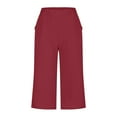 thumbnail image 4 of Aloohaidyvio Pants for Women,Womens Solid Color Casual Loose Broad Leg Straight Barrel Cotton Linen Capris Pants, 4 of 6