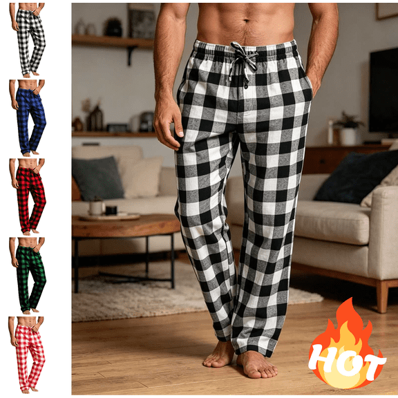 Mifsaly Mens Flannel Pajama Pants Relaxed Fit Plaid Lounge Pants Drawstring Elastic Waist Everyday Casual Sleep Bottoms with Pockets Black,XL