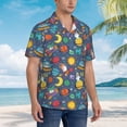 thumbnail image 5 of Xecao Cartoon Space print Hawaiian shirt - a stylish short-sleeve button-down for men, perfect for casual beach and tropical outings., 5 of 9