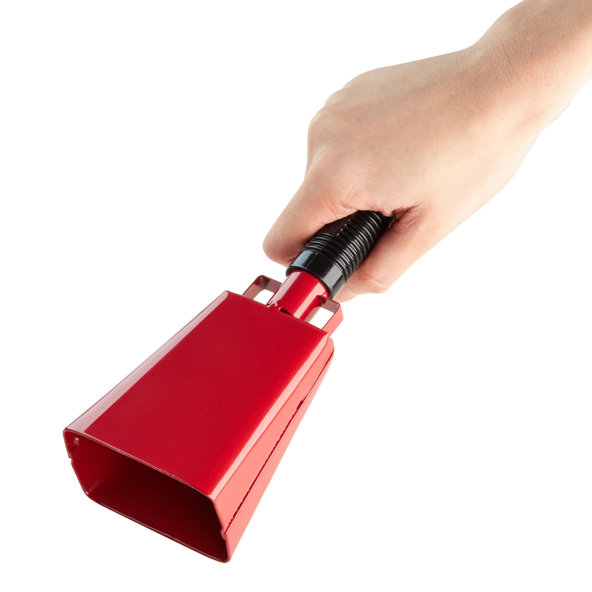 Small bright orange cowbell with handle for sporting events