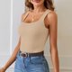 thumbnail image 3 of Camiseta sin mangas de punto acanalado para mujer, cuello redondo, corte ajustado, básica informal, poliéster, tallas S-XXL, 3 of 6