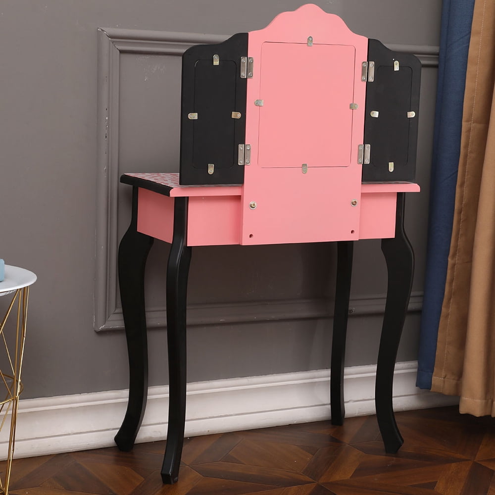 Children Dresser Three-Fold Mirror Single Drawer Arc Feet Red Leopard Print