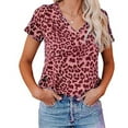 thumbnail image 2 of Womens Graphic Tees Leopard Print V Neck Short Sleeve T Shirts Dressy Casual Vacation Outfits Relaxed Fit Summer Tops Women Tshirts XXL, 2 of 5
