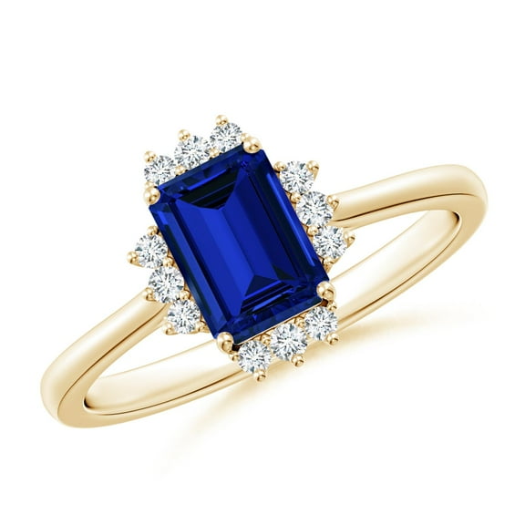ANGARA Lab Grown 1.05 Ct Blue Sapphire Halo Engagement Ring for Women in 14K Yellow Gold (Size-7x5mm) | September Birthstone, Anniversary, Jewelry Gift for Women | Lab-Grown Blue Sapphire Ring