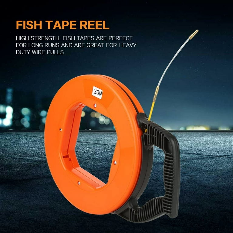 Fish Tape, 98ft/30m Fiberglass Nylon Cable Puller, High-Strength Durable Wall Thread Wire Pulling Tools, Size: Small