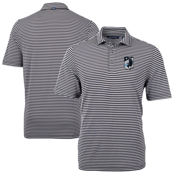 Men's-Cutter & Buck Black Minnesota United FC Big & Tall Virtue Eco Pique Stripe Recycled Polo