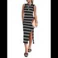thumbnail image 1 of Vestidos de Verano 2025 para Mujer, Informales, Sin Mangas, de Punto Calado, con Abertura Lateral, A Rayas, Vestido Midi de Tirantes. Negro L, 1 of 8