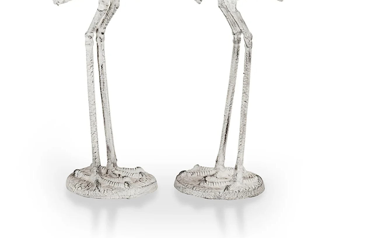 Courting Egret Pair Antique White Metal Garden Sculpture