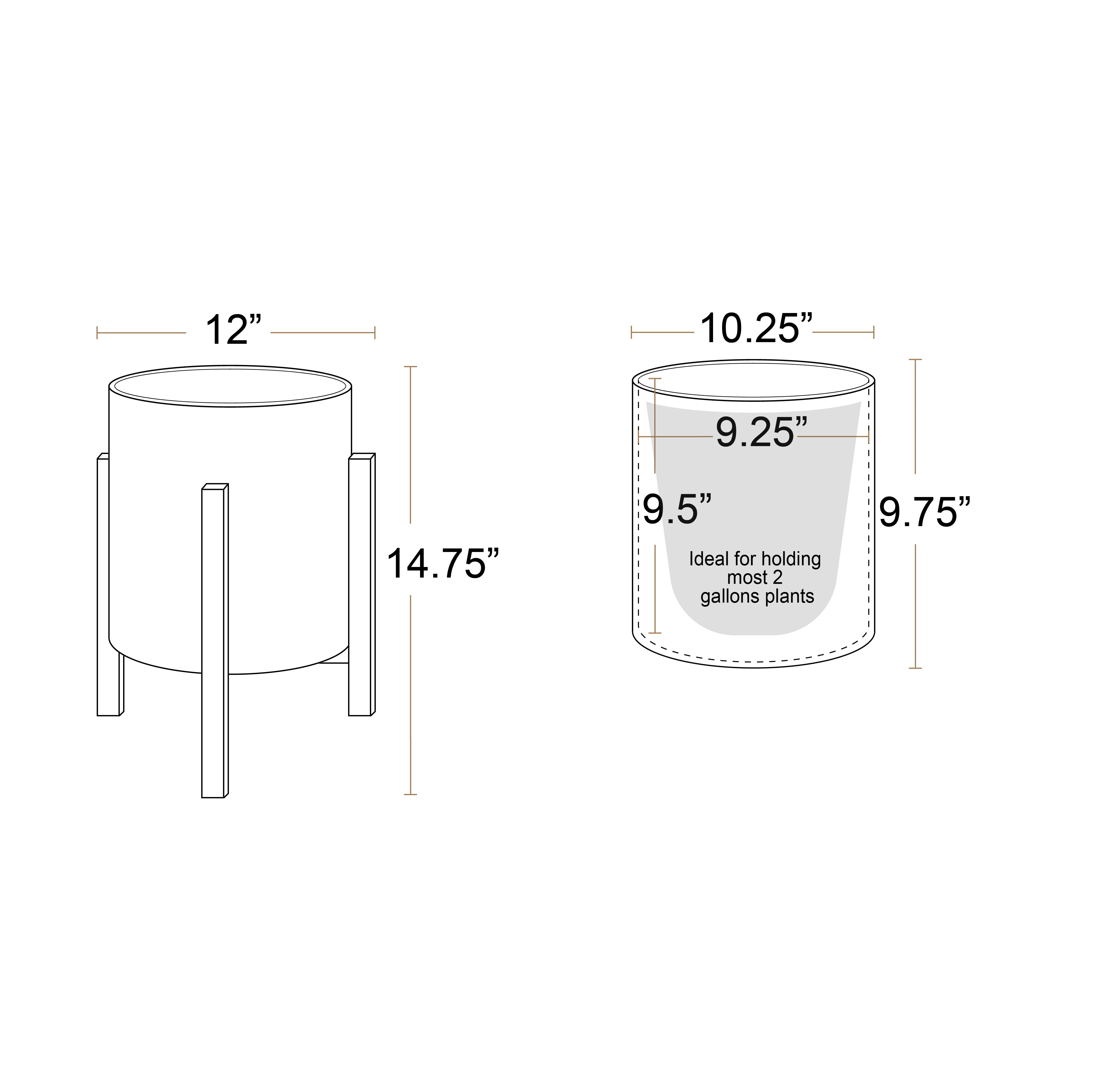 Raya White Mid-Century Modern Indoor Metal Pot Planter with 4-Leg Wood Base - 14.75" H x 12" W