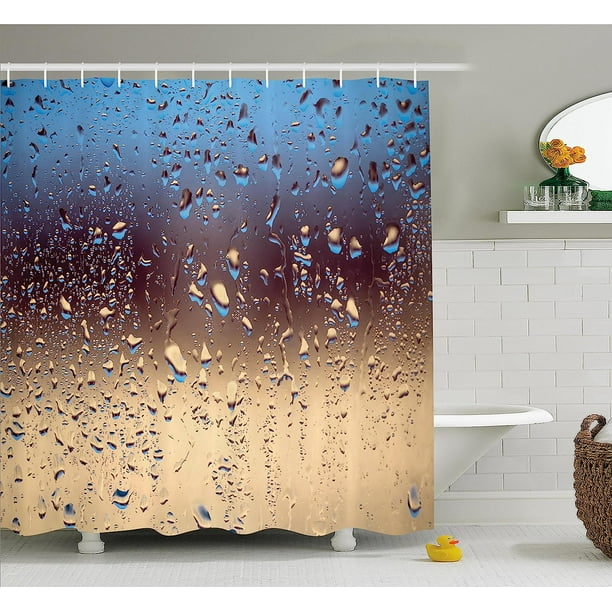SPXUBZ Rain Shower Curtain, Close up Rain Drops on Glass Natural Sprays