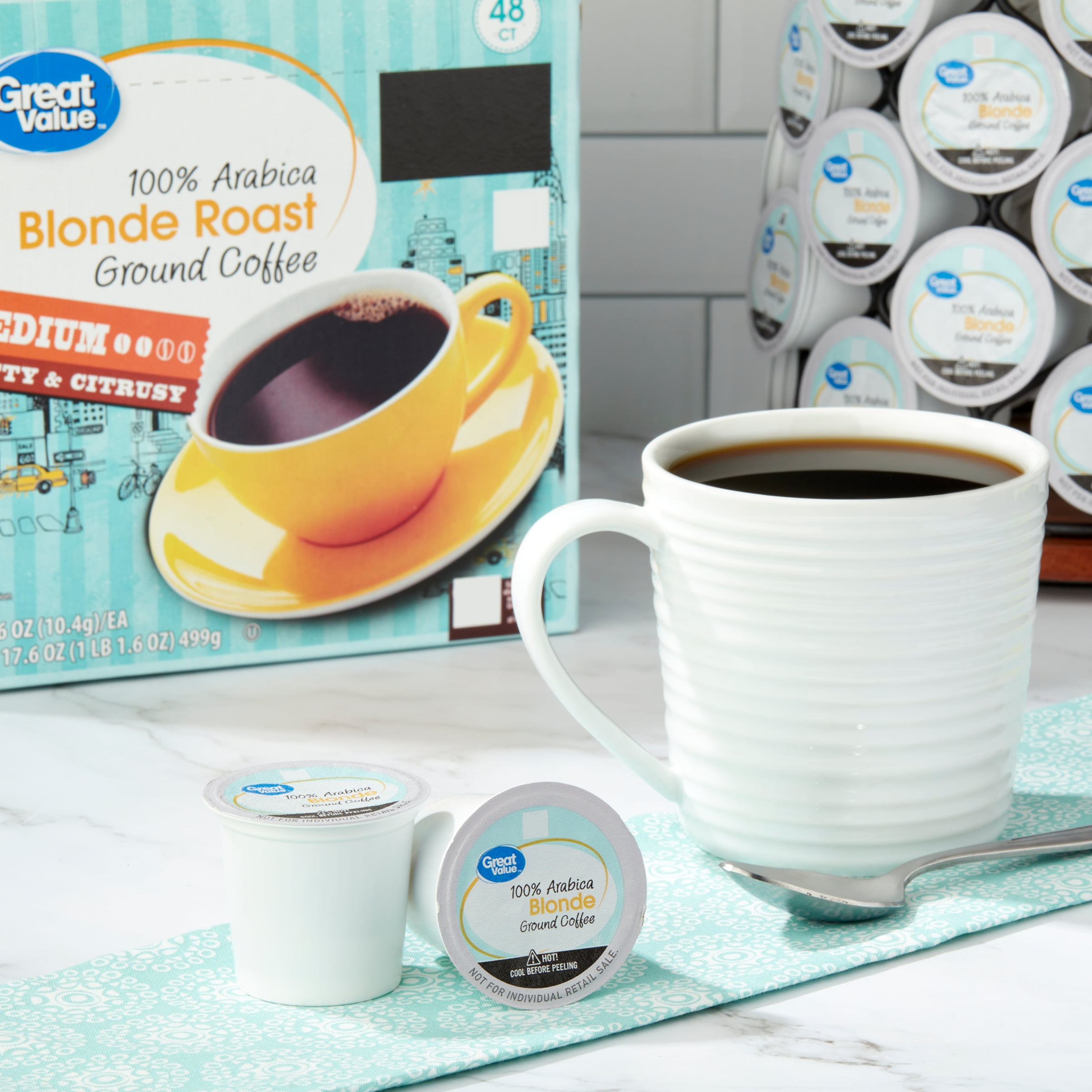 Great Value 100% Arabica Blonde Medium Roast Coffee Pods, 48 Ct
