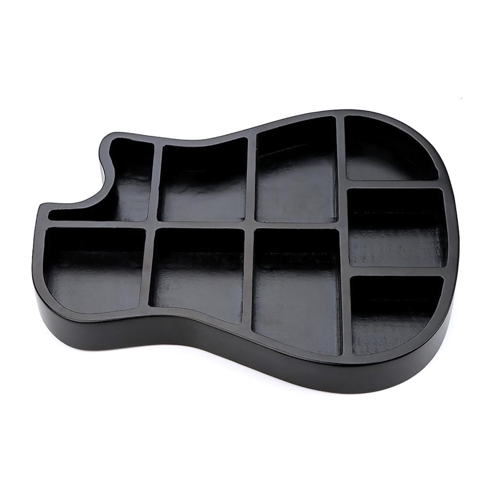 CEORPER Wood Guitar Shaped Picks Holder Case Multi-compartment Picks Storage Box Plectrum Container Guitar Accessories Organizer