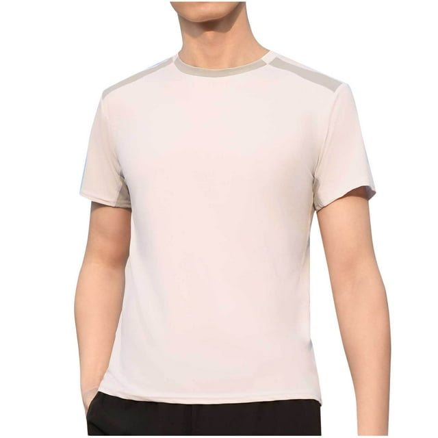 Blusa Casual de Color Sólido de los Hombres, Manga Corta Deportiva Elástica Cuello Redondo para el Gimnasio Y el Uso Al Aire Libre, Camiseta Elástica