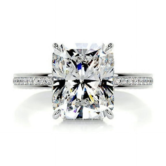 Dash Jewel 2 Ct Radiant Cut Lab-Created Diamond Solitaire Ring - 14K White Gold Plated Prong Setting with Hidden Halo Accent - Classic Engagement Wedding Ring for Women - Beautiful Gift for Her