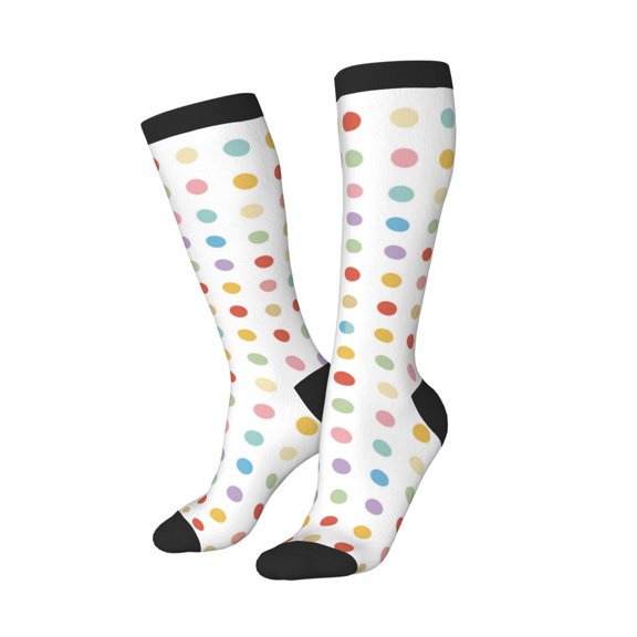 Knee High Socks for Women Men Athletic - Colorful dots b Thigh-High Black Sole Comfort Breathable Long Socks for Casual Travel Running