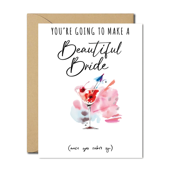 You're Going to Make a Beautiful Bride Card – Fun Wedding Card with Cocktail Design – Blank Inside for Personal Messages – Perfect for Bridal Showers, Bachelorette Parties, and Weddings
