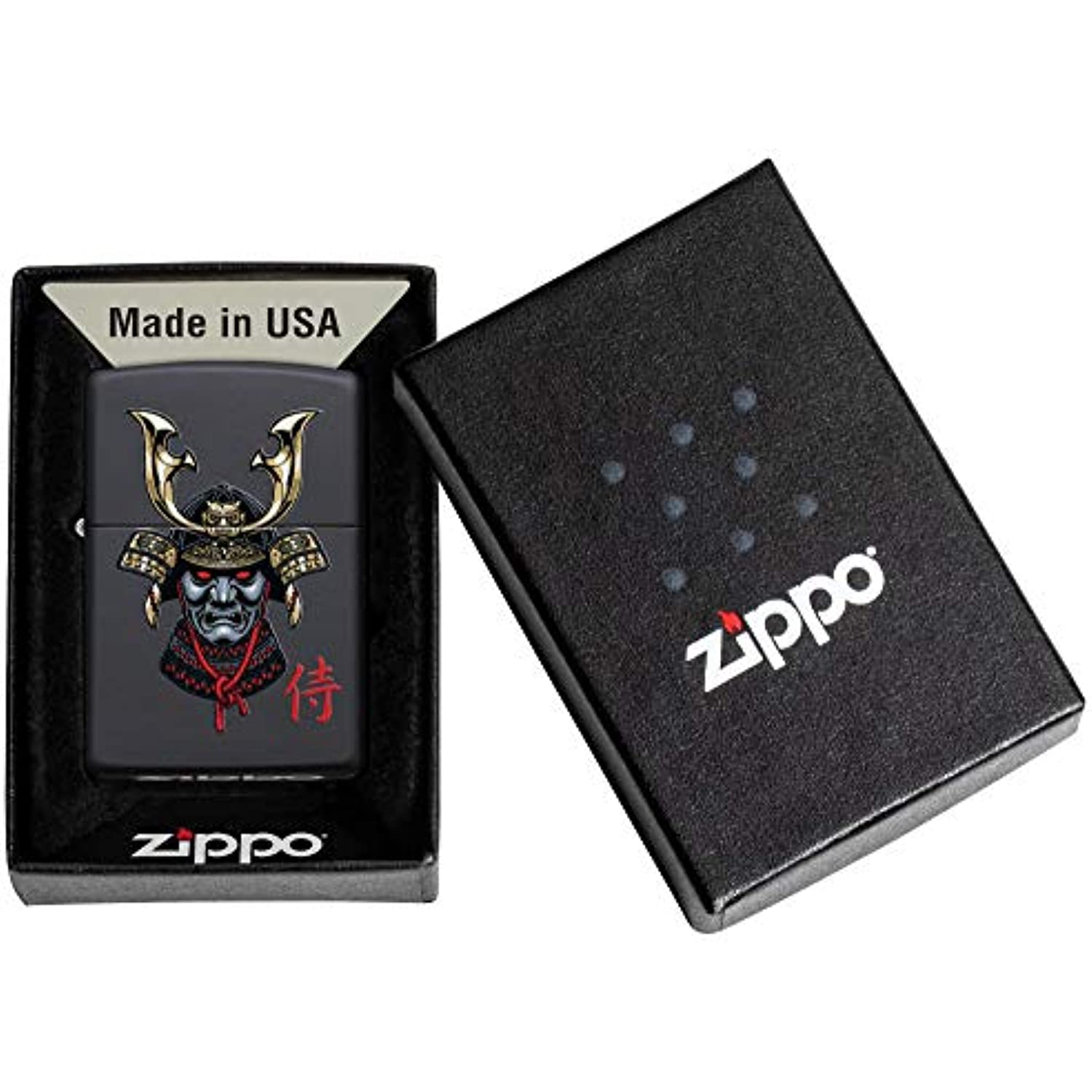 Zippo Samurai Helmet Design Black Matte Pocket Lighter, One Size