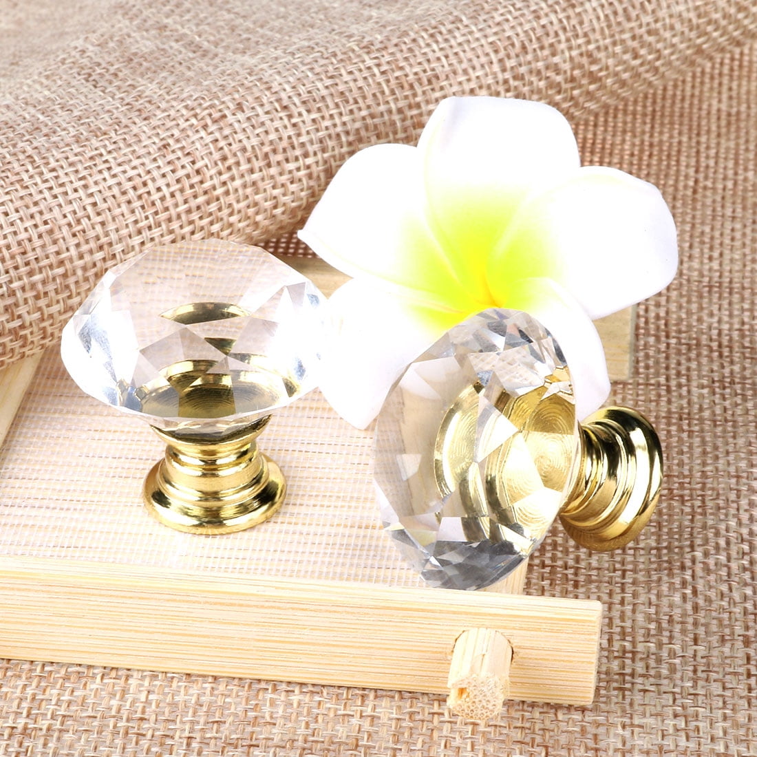Unique Bargains 1.18" Crystal Glass Cabinet Knob Polished Chrome