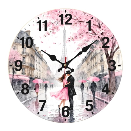 Couple Wedding Print Wooden Wall Clocks Battery Operated 10 Inch | Country Kitchen Wall Clock Home Sign Wall Decor Silent Non Ticking Retro Farmhouse Wall Clocks for Living Room Bedroom Decor