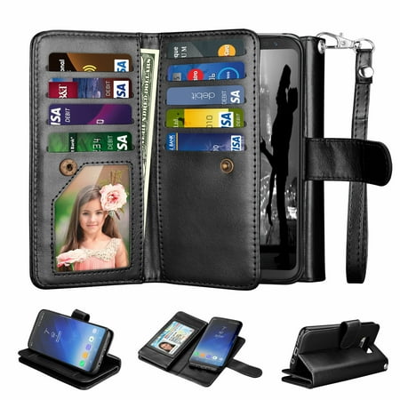 Samsung S8 Case, Galaxy S8 Wallet Case, Galaxy S8 Pu Leather Case, Njjex Pu Leather Magnet Stand Wallet Credit Card Holder Flip Case Cover Built-in 9 Card Slots Case For Samsung Galaxy S8 -Black