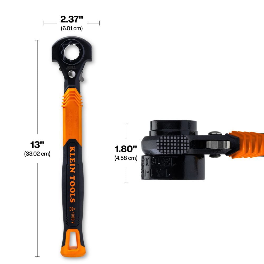 Klein Tools 5-In-1 Hammer Facing Insulated Lineman Wrench