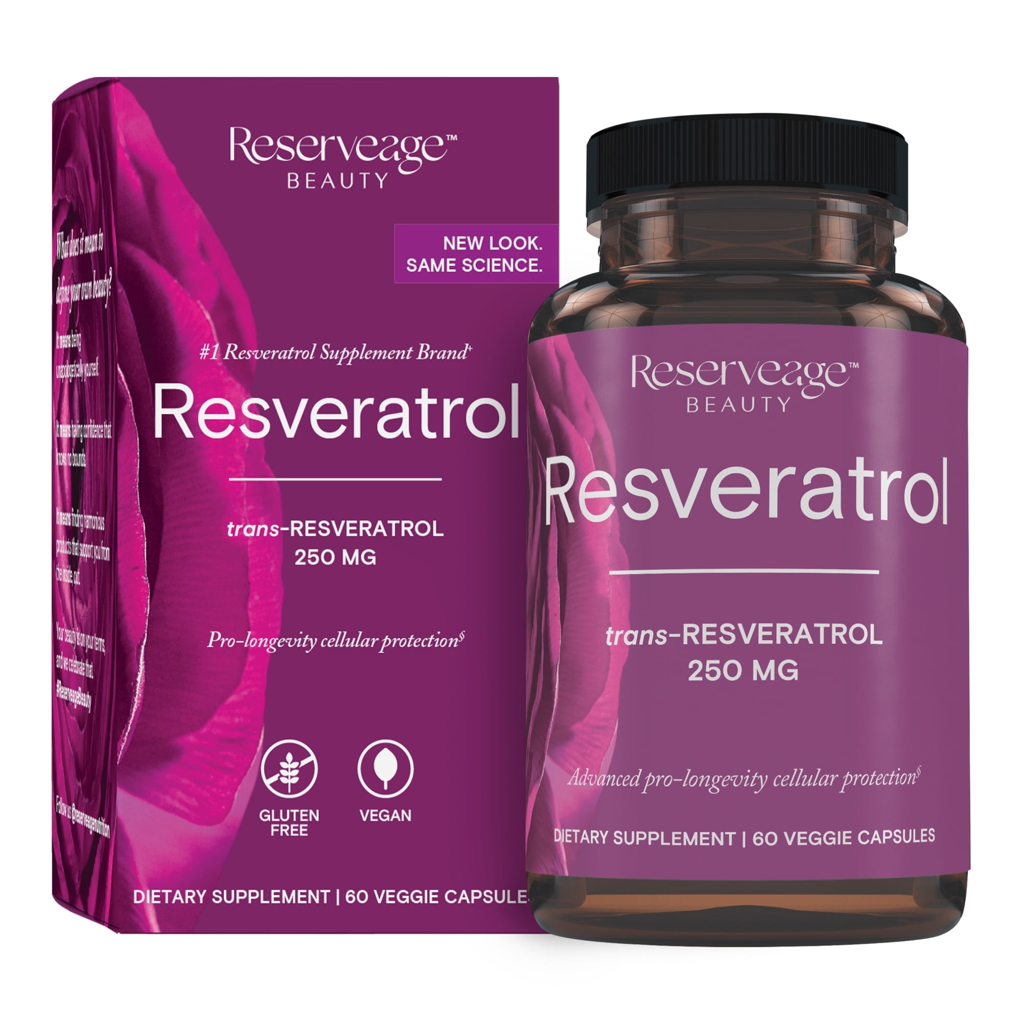 Reserveage, Resveratrol 250 mg, Antioxidant Supplement for Heart and Cellular Health, Supports Healthy Aging, Paleo, Keto, 60 Capsules
