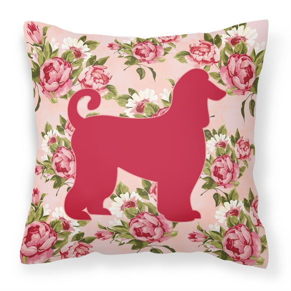 Caroline's Treasures BB1066-RS-PK-PW1414 Afghan Hound Shabby Chic Pink Roses Pillow 14 x 14 Multicolor