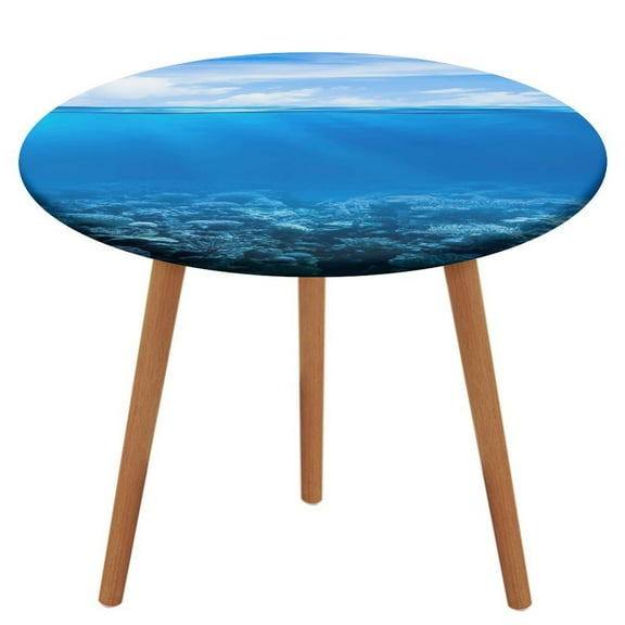 Bright Sunshine Through Deep Blue Sea Fitted Table Cover - Waterproof Elastic Edged Tablecloth Wipeable Table Cloth for Spring Party Dinner Table Decor (Fit for 45"-54" Round Tables)
