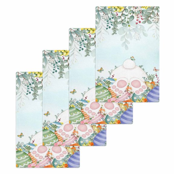 Cute Easter Bunny Kitchen Dish Towels for Drying Dishes Set of 4, Eucalyptus Leaves Colorful Eggs Teal Waffle Weave Microfiber Hand Tea Bathroom Towels Quick Dry & Absorbent Towel 15.7x23.6