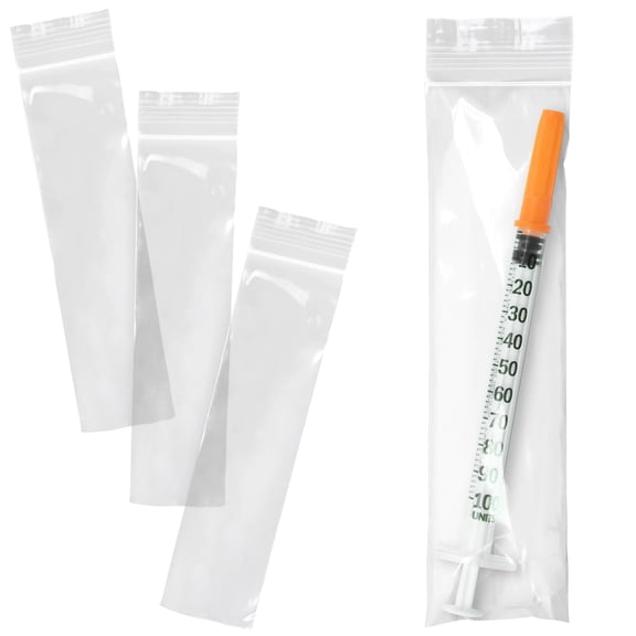 Clear Zipper Pharmacy Syringe Bags, 1.5 Mil Poly Plastic, 5000 Count, 2 x 8 in