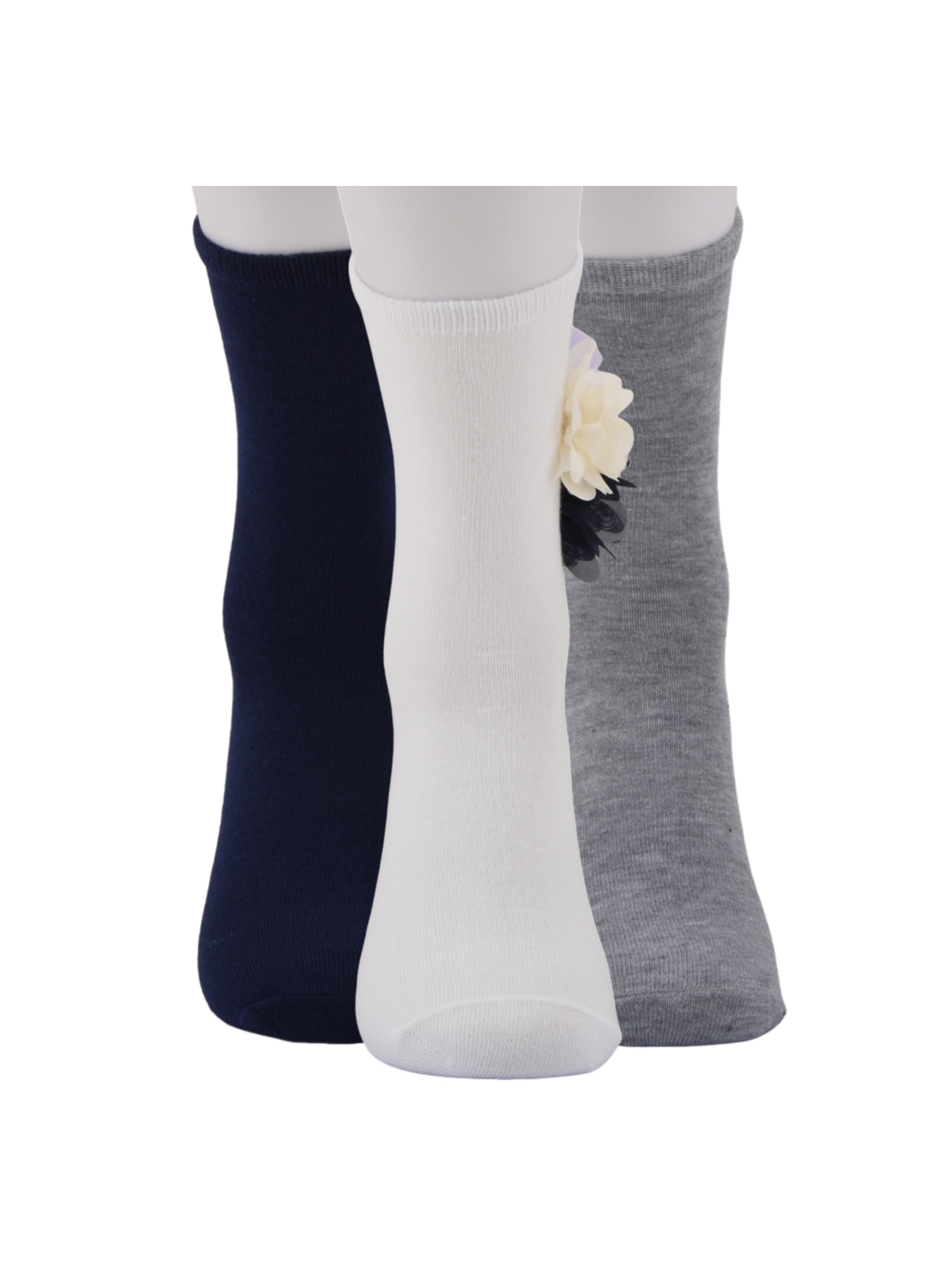 Weekend Academy Girls’ 3-Pack Floral Appliqué Crew Socks Sizes S-L