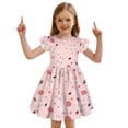 thumbnail image 2 of Wuxian Baby Girls Dresses Cute Cartoon Easter Bunny Print Short Sleeve Ruffles Crewneck High Waist Flutter Sleeve Party Dress For Baby Floral Casual Dailywear Sundress Prom Dresses,Pink,4-5 Years, 2 of 4