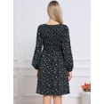 thumbnail image 3 of DARING DIVA Floral Smocked Long Sleeve A-Line Flowy Midi Fall Dress XS Dark Blue, 3 of 6