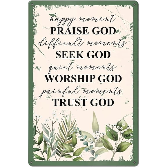 Christian Bible Verse Wall Decor Metal Tin Sign Religious Inspirational Sage Green Bathroom Decor Christian Sign for Home Office Bedroom Living Room Kitchen, 8x12 Inches