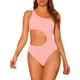 thumbnail image 1 of INSPIRAR CHIC Traje de baño de una pieza para mujer, con un solo hombro, corte asimétrico en la cintura, monokini sólido, color rosa, talla pequeña, 1 of 5
